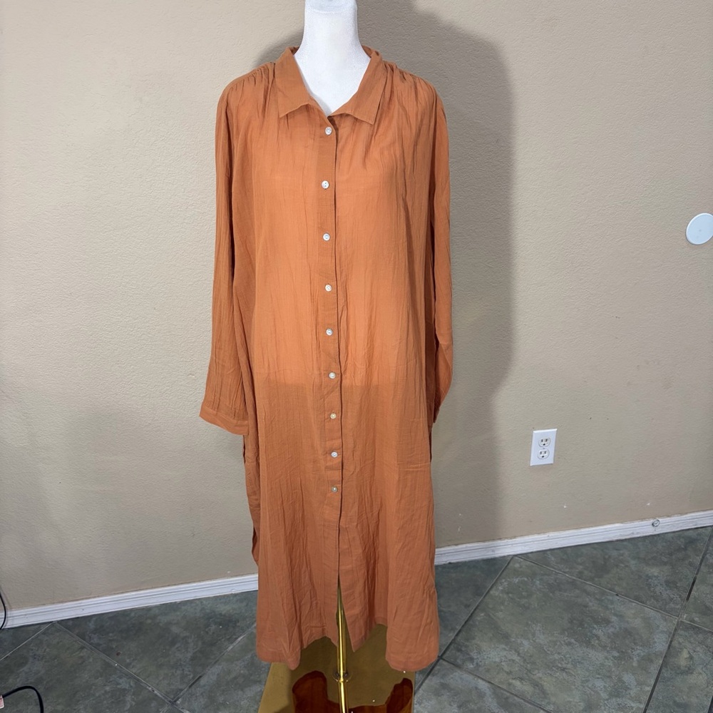 NWT J.JILL CINNAMON LONG SHIRTTAIL TUNIC TOP SHIRT LONG SLEEVE MAXI DRESS SZ M - Picture 2 of 12